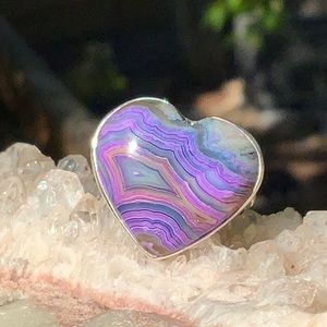 BOUTIQUE MEXICAN LAGUNA LACE AGATE 925 STERLING SILVER RING, SIZE 8.5